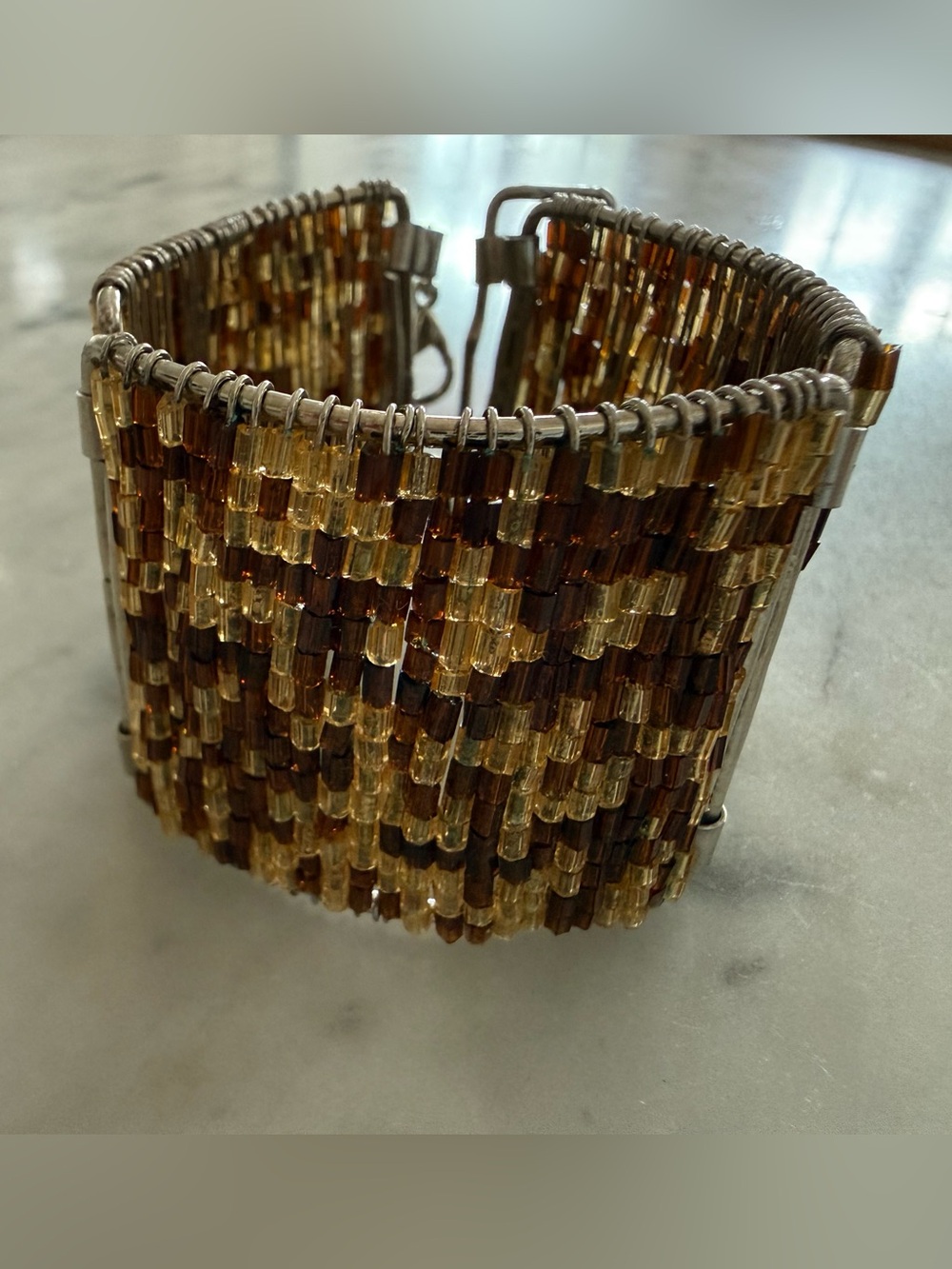 Vintage Earth Tone Multi Panel Beaded Statement Bracelet